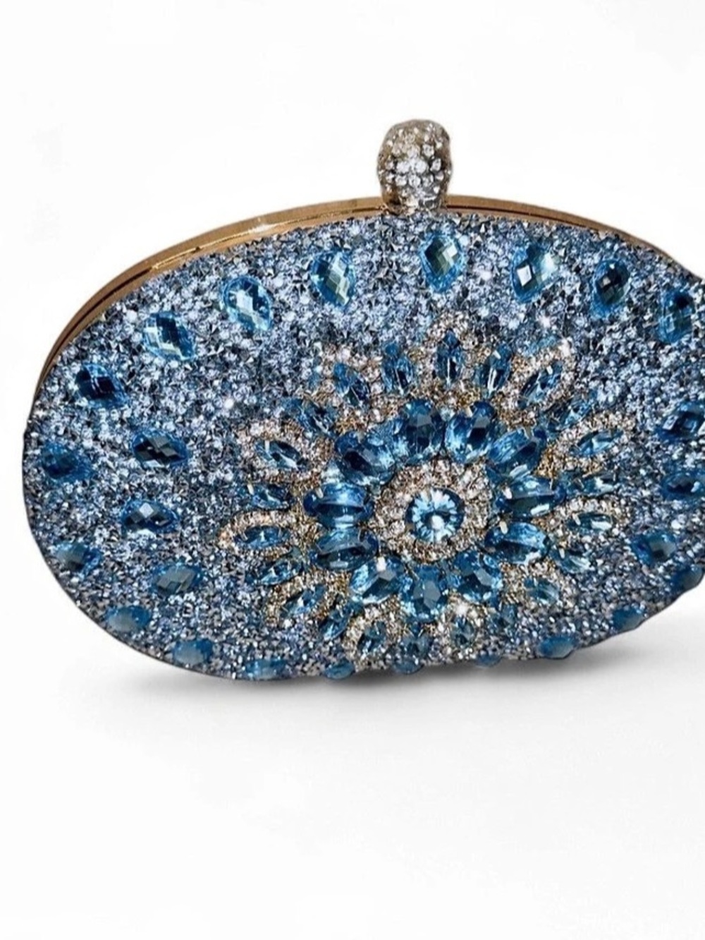 Jeweled Oval Clutch in Blue & Silver Like New